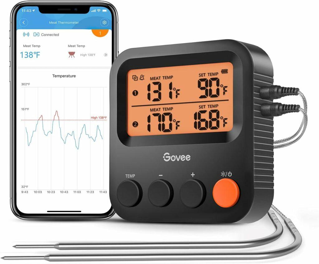 Govee Bluetooth Meat Thermometer, 230ft Range Wireless Grill Thermometer Remote Monitor with Temperature Probe Digital Grilling Thermometer with Smart Alerts for Smoker Cooking BBQ Kitchen Oven