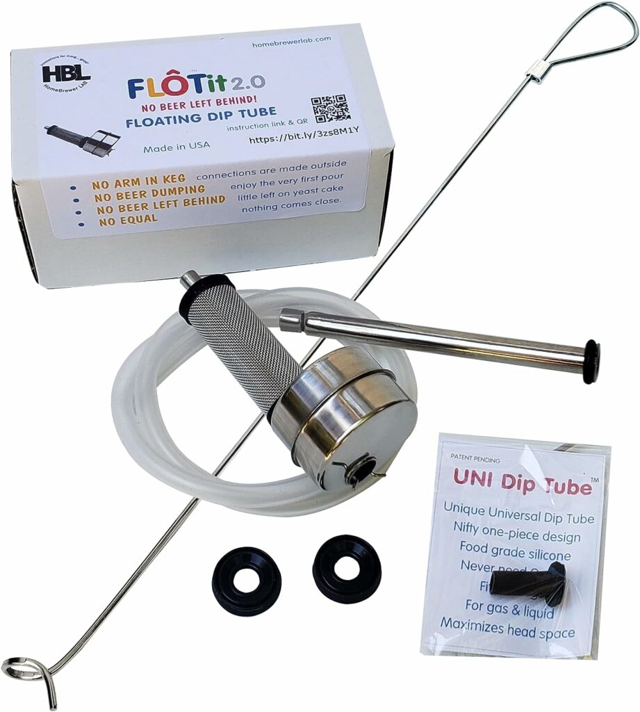 FLOTit 2.0 with UNI dip tube & a HOOK tool - No Beer Left Behind Floating Dip Tube with DFI of 500/300 micron for always clear beer, less beer waste and no clogging. Ideal for fermenting in kegs.