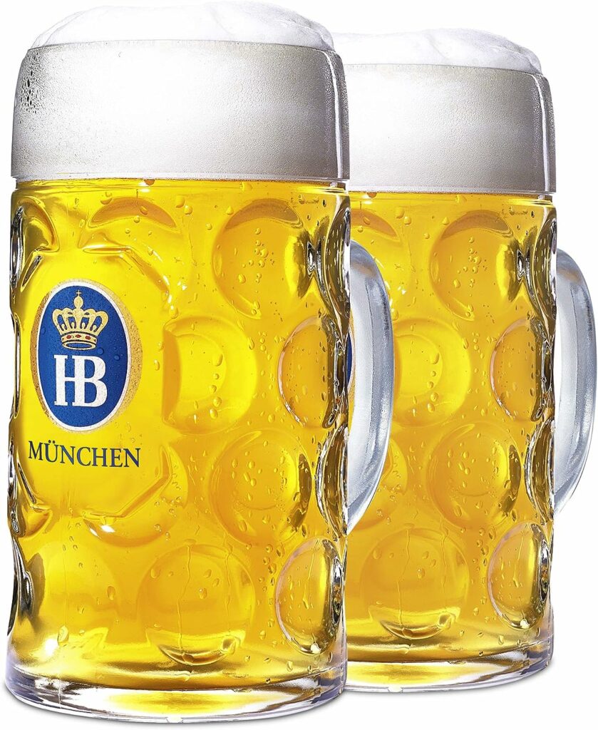 1 Liter HB "Hofbrauhaus Munchen" Dimpled Glass Beer Stein - 2pk 