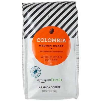 AmazonFresh Colombia Whole Bean Coffee, Medium Roast, 12 Ounce