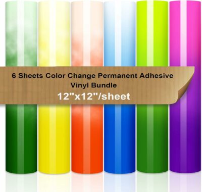Color Changing Vinyl 6 Sheets Pack 12"x12" 6 Differend Color Cold Change Adhesive Vinyl Bundle for Stickers Decals Cups Water Bottles