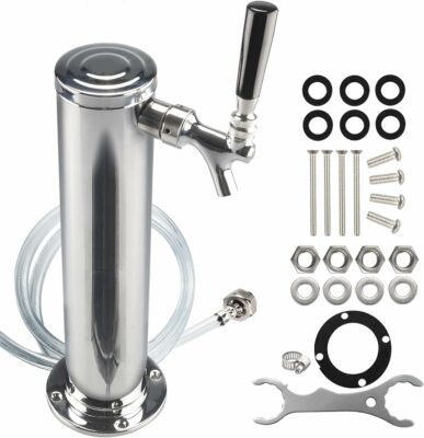PERA Single Tap Beer Tower Stainless Steel 3 inch Draft Beer Dispenser with Wrench & Beer Line with Hex Nut for Home Brewing\