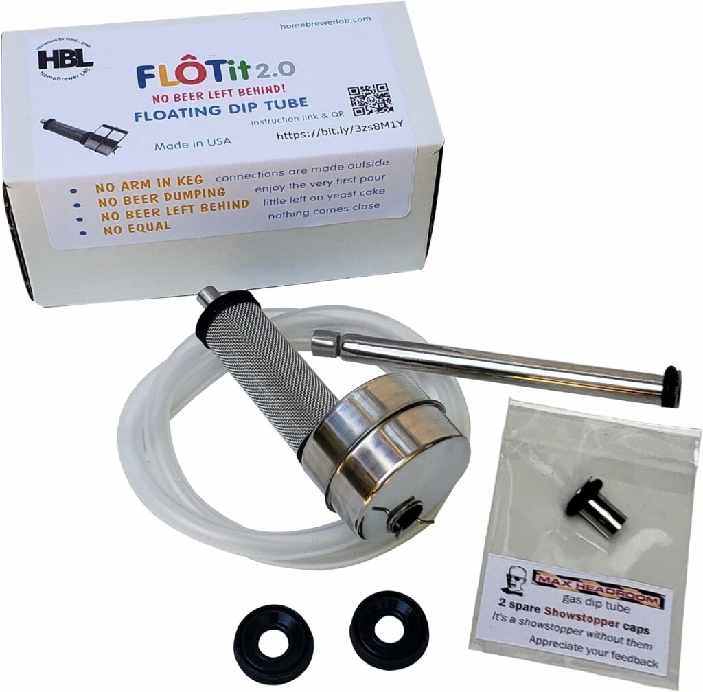 FLOTit 2.0 - No Beer Left Behind Floating Dip Tube with Double Filter Inlet (DFI) of 500/300 micron for always clear beer, less beer waste and no clogging. Made in USA.