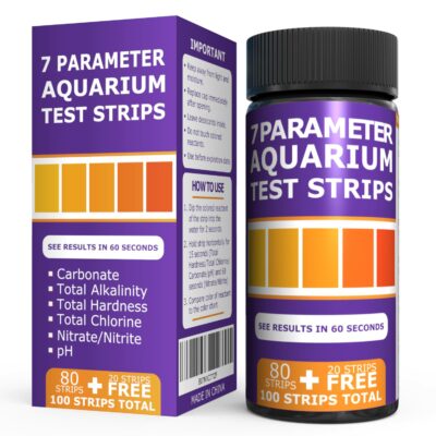 7 in 1 Aquarium Test Strips. Fish Water Test Strip. Freshwater Testing Kit for Betta and Marine Aquaponics. Tank pH Test Kit with Nitrate, Total Chlorine, Hardness, Alkalinity, Carbonate Tests.
