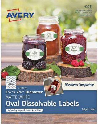 Avery Printable Blank Oval Labels, 1.5"x 2.5", White Dissolvable, 90 Customizable Labels (4223)