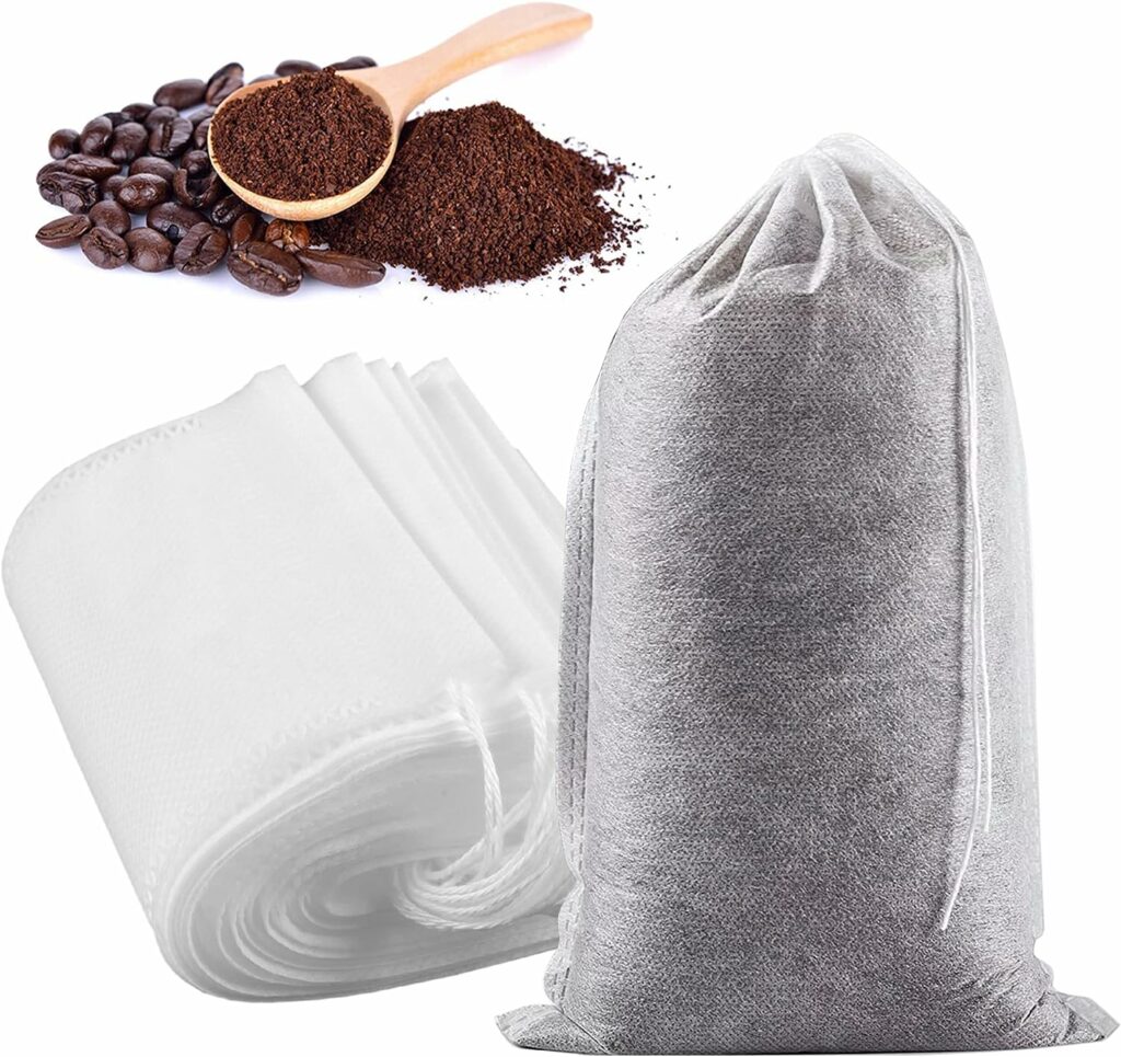 Yzurbu 200pcs Cold Brew Coffee Filter Bags, 4‘’ x 6'' No Mess Disposable Filter Bag with Drawstring for Coffee Grounds & Ice Tea