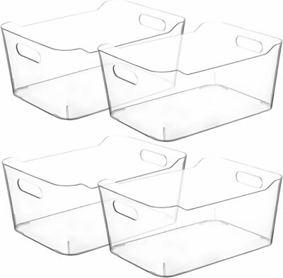 Clear Plastic Storage Bins, Perfect for Pantry Organization and Storage or Kitchen Organization, Fridge Organizer Plastic Bins, Pantry Organizer and Storage Bins, Cabinet Organizers