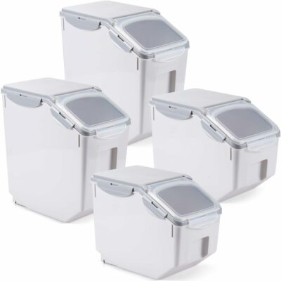 Umigy 4 Pcs Grain Rice Storage Bin Flour Containers Set with Airtight Lids Large Sealed Rice Bucket 2 pcs 10 kg/22lbs and 2 pcs 15 kg/ 33lbs Food Storage Box Locking Lid Leak Proof for Cereal Pet Food