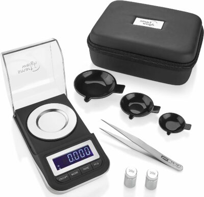 Smart Weigh 50g x 0.001 Grams, Premium High Precision Digital Milligram Scale, Includes Tweezers, Calibration Weights,Three Weighing Pans and Case