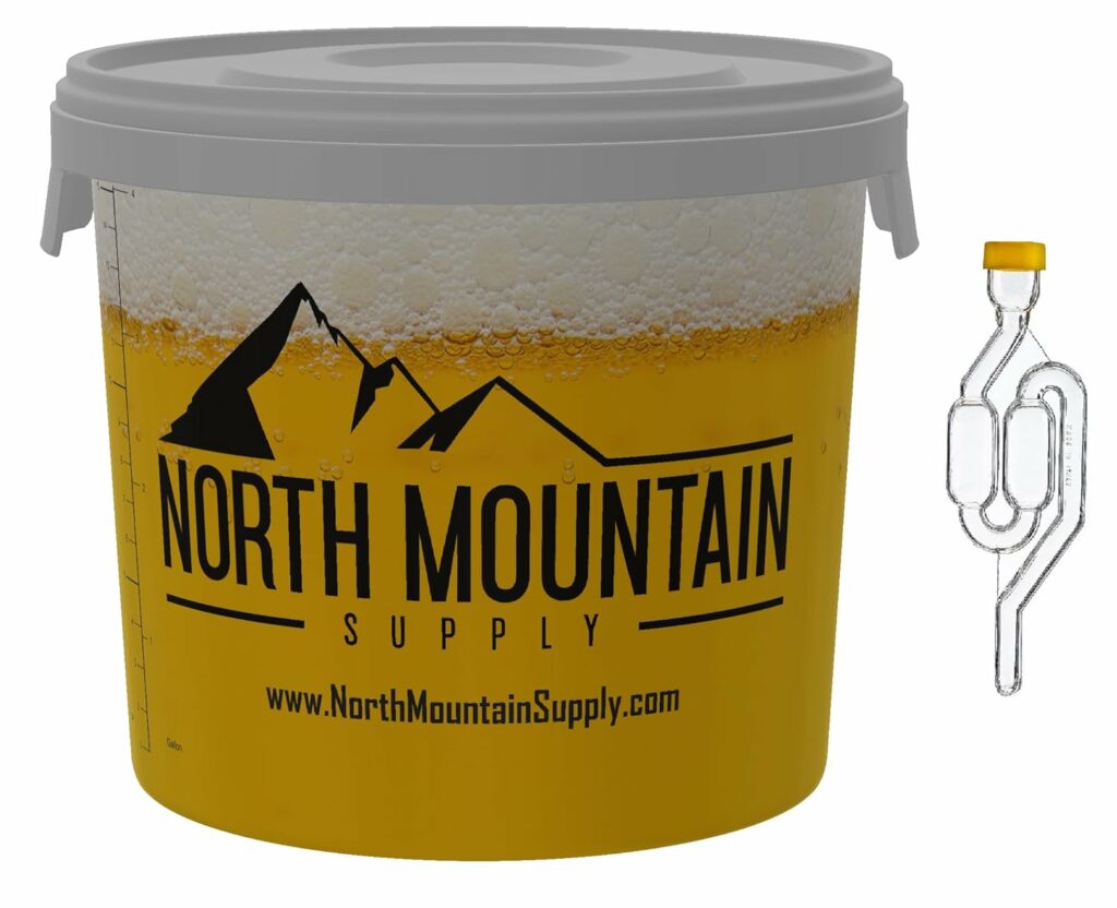 North Mountain Supply 4 Gallon Graduated Fermenting Bucket with Twin Bubble Airlock and Grommet