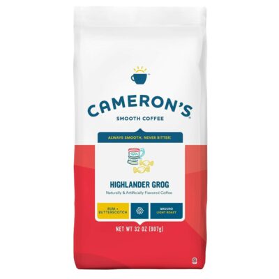 Cameron's Coffee Highlander Grog Flavored Ground Coffee, Light Roast, 100% Arabica, 32-Ounce Bag, (Pack of 1)