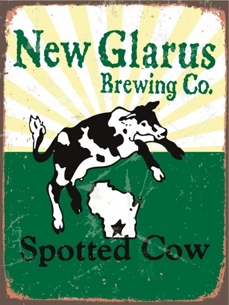 ZMKDLL New Glarus Spotted Cow Beer Small Tin Sign Home Decoration Retro Vintage Mural Dimensions 20x30 cm, 8X12 in