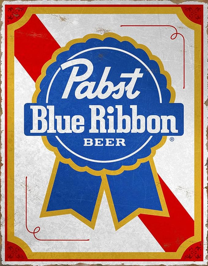 Pabst Blue Ribbon Beer Tin Sign - Nostalgic Vintage Metal Wall Décor - Made in USA