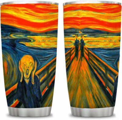 ATHAND 20 Oz Famous Paintings Reproduction Gift,The Scream Art Coffee Travel Mug for Women Men,Birthday Gift for Painter,Art Lover Gift,Painted By Edward Munch Insulated Tumbler with Lid